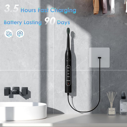 SunnyNest 8 5 IPX7 Set Electric Toothbrush for Adults with Replacement Brush Heads, Travel Bag, Cleaning Modes
