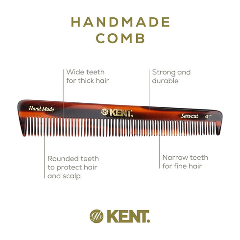 Kent 4T 6 Inch Double Tooth Hair Dressing Comb for Men, Women, and Kids