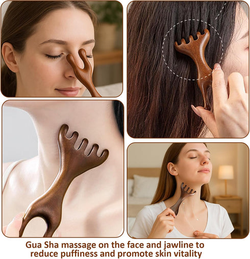 hinbkenla 2 Pcs Jaw Massager,Sandalwood Massage Claws,Five Touch Therapy Comb,Wooden Comb,Taichi Tools,Manual Head