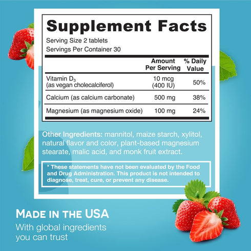 EZ Melts Dissolvable Calcium & Magnesium Supplement with Vitamin D3 - Sugar-Free, 1-Month Supply