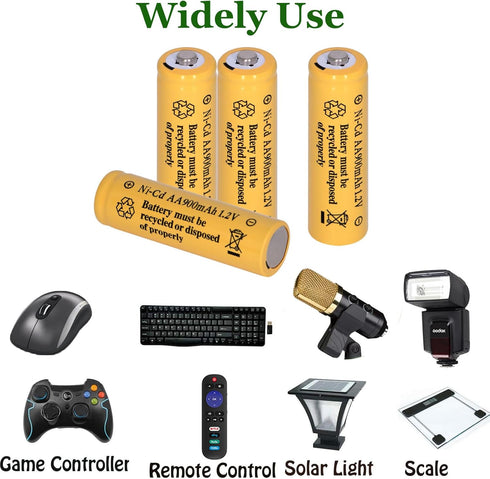 8 Packs 1.2V AA 900mAh Ni-CD Rechargeable Batteries for Outdoor Solar Lights, String Lights, Garden Lights, Solar Wall