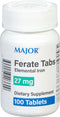 Major 27 mg Ferate Tabs - Ferrous Gluconate Elemental Iron Dietary Supplement, 100 Count