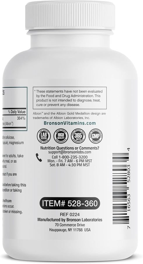 Bronson Selenium 200 mcg, Yeast Free Chelated Amino Acid Complex, 360 Vegetarian Capsules for Superior Absorption