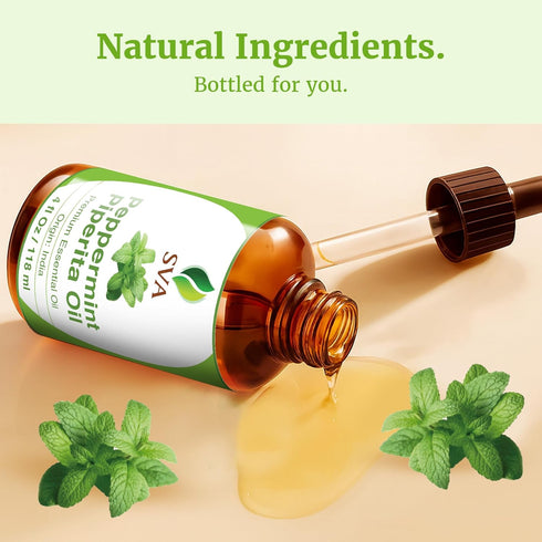 SVA Peppermint Piperita Essential Oil – 4 Fl Oz – 100% Natural for Diffuser, Hair Care, Skin Care, Aromatherapy