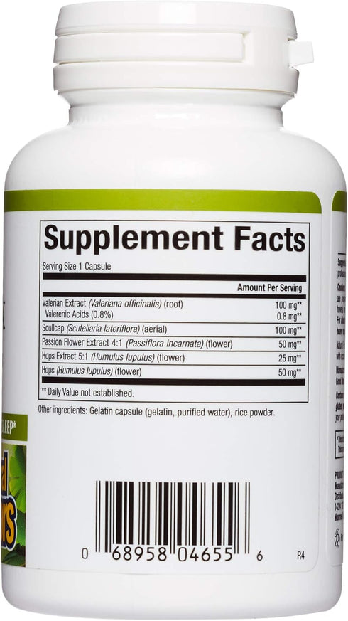 Natural Factors Herbal Factors Sleep Relax Formula, Natural Sleep Aid with Valerian Root, Passion Flower and Skullcap, Non-GMO, 90 capsules (90 servings)