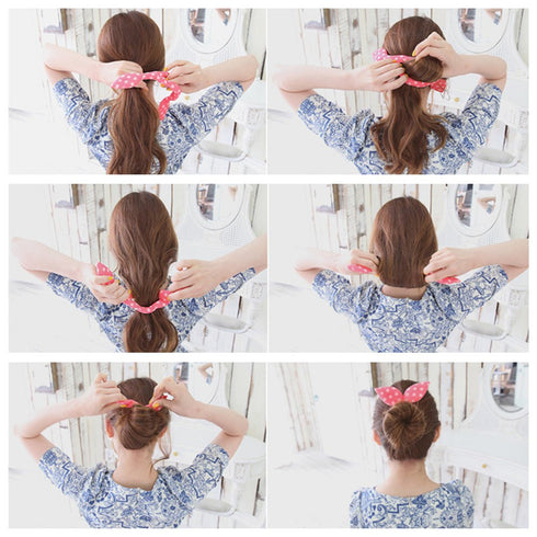 Ruihfas 6Pcs Magic Rabbit Ear Sponge Foam Donut Holder - Twist Hair Styling Curl Bun Maker Tool
