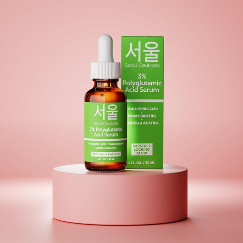 SeoulCeuticals Organic Polyglutamic Acid Serum - K Beauty Anti Aging with Hyaluronic Acid & Centella Asiatica (1oz)