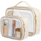 PACKISM Floral Texture Lace TSA Approved Toiletry Bag - 180° Large Opening Clear Makeup Bags for Traveling, Beige