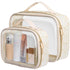 PACKISM Floral Texture Lace TSA Approved Toiletry Bag - 180° Large Opening Clear Makeup Bags for Traveling, Beige