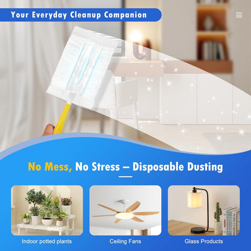 50 Count Heavy Duty Duster Replacement with 1 Handle, 180° Multi-Surface Feather Duster Refills Compatible with Swiffer