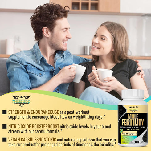 Fertility Supplements for Men, 90 Capsules with Maca Root, Zinc & Folate for Optimal Sperm Health