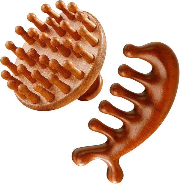 ZHLKHIOP 2 Pack Bamboo Scalp Massager, Wooden Scalp for Hair Growth and Stress