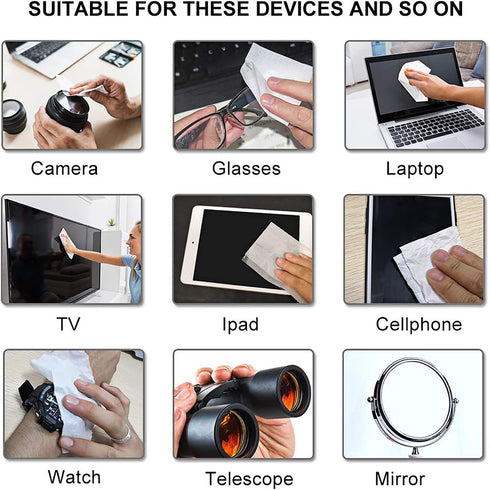 Surfaces,Pack 100 Pre-Moistened Lens Wipes ALIBEISS Screen Wipes for Glasses, Camera,Tablets, Smartphone, Screens