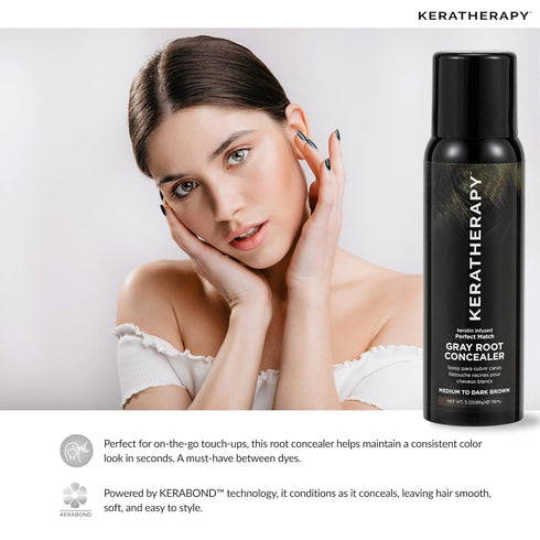 Keratherapy Keratin Infused Perfect Match Gray Root Concealer Spray, Dark Brown, 3 oz, Temporary Scalp Concealer