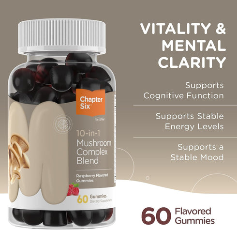 Zahler 10-in-1 Mushroom Gummies Raspberry Flavored with Lions Mane Mushroom, Reishi, Cordyceps, White Button, Plus 6 Adaptogenic Mushrooms (60)