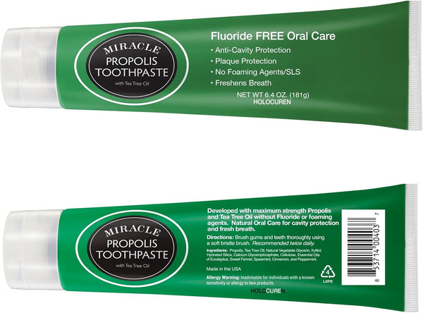 Holocuren Miracle Propolis Toothpaste 2-Pack, Tea Tree Oil, Fluoride-Free, 12.8 oz (2 x