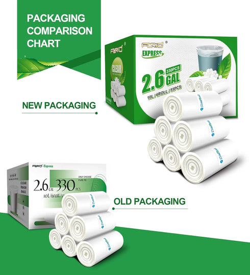 FORID Small Clear Trash Bags, 2.6 Gallon Garbage Bags, 330 Count, Wastebasket Bin Liners for Bathroom Bedroom Office