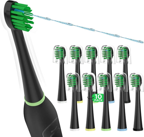 Replacement Toothbrush Heads for Waterpik Sonic Fusion Models (SF-01, SF-02, SF-03, SF-04), 10 Count, Black