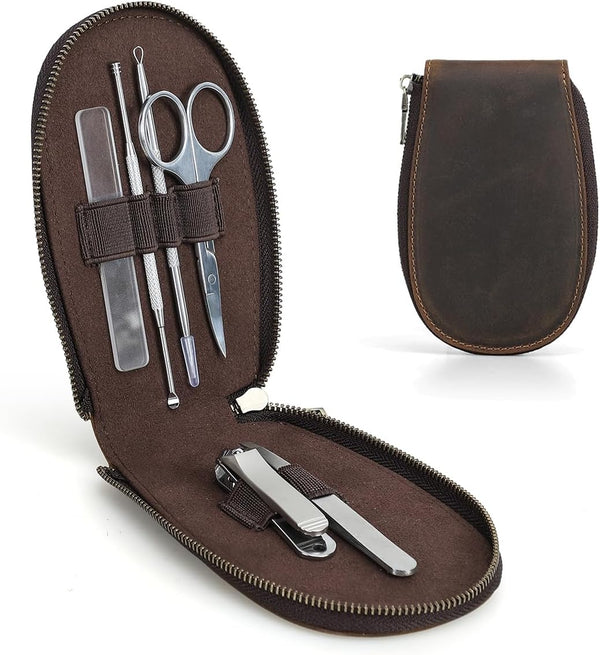 CONTACTS Full Grain Leather Empty Manicure Set Case Travel Nail Clipper Pouch
