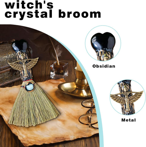 Witch Broom Halloween Crystal Witch Wiccan Altar Broom, Witchcraft Witches Pagan Altar Decor, Handmade Ritual Magic
