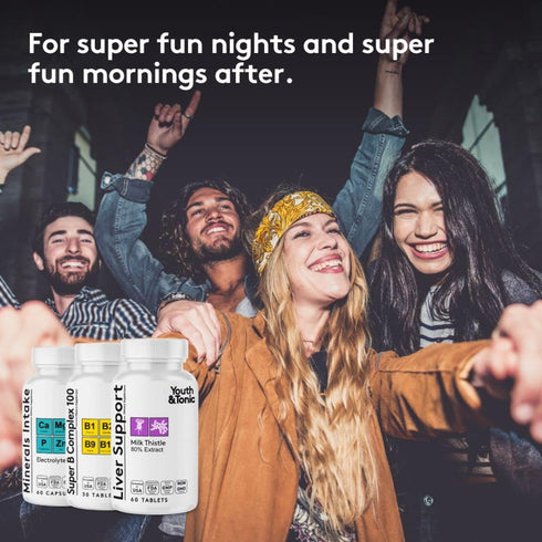 Liver Support & Morning Pills - After Party Supplement Kit with Milk Thistle + Electrolytes & B Complex Vitamins