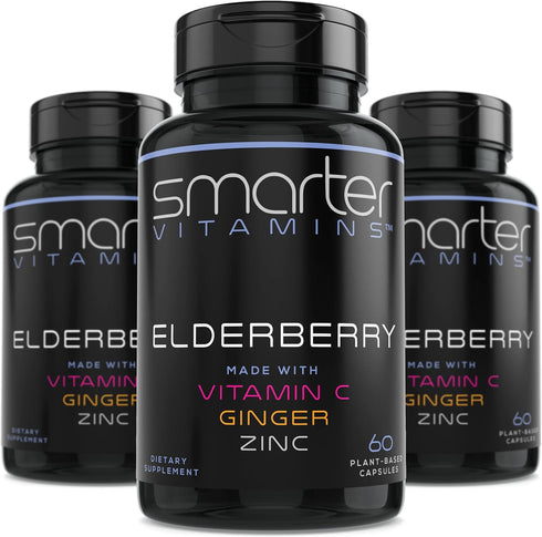 Smarter Elderberry Capsules - 180 Vegan Pills (3 Pack) - Vitamin C, Ginger & Zinc for Immune Support, Powerful