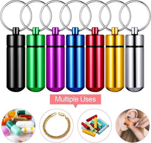 12 Pieces Portable Pill Case, First Aid Mini Container, Waterproof Aluminum Keychain Pill Case for Medications,