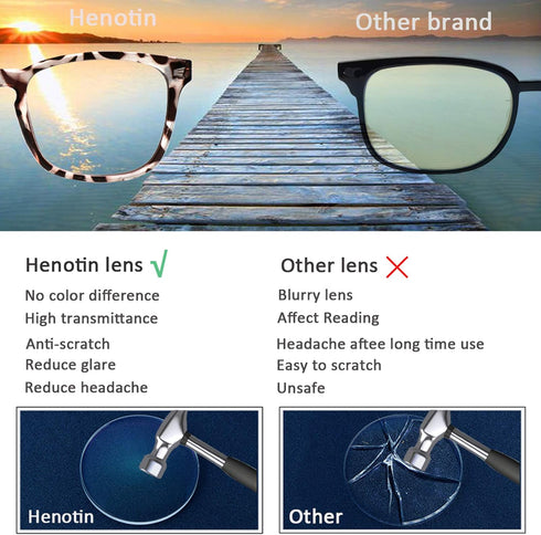 Henotin 4-Pack Blue Light Blocking Reading Glasses, Spring Hinge Computer Readers, Anti UV Ray Square Eyeglasses