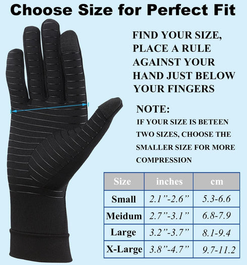 2 Pairs Full Finger Copper Arthritis Gloves | Compression Touchscreen Gloves for Men and Women, Relief for Hand Pain