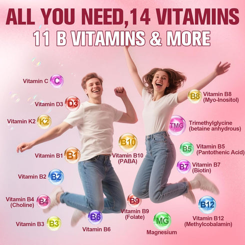 Gummies D3 K2 3 CoQ10 B12, B1, B2, B3, B5, B6, B7 B9 Ultra Methylated Vitamin B Complex Sugar Free - All B Vitamins +