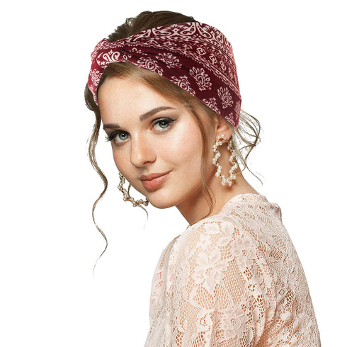 Yeshan Wide Bandana Headbands for Women - Boho Bandeau Knot Hair Scarf Bands, Stretch Floral Printed Non-Slip Head Wraps