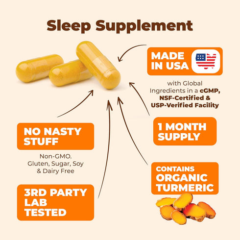 Turmeric, Melatonin & Valerian Root Sleep Aid Supplement - Natural Sleep Aid with L-Theanine, Ginger & Black Pepper