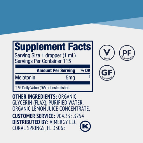 Vimergy Melatonin Natural Sleep Aid Supplement, Non-GMO, Gluten-Free, Vegan, Paleo, 115 mL, Helps You Sleep