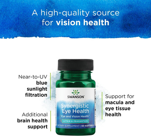 Synergistic Eye Health Supplement 60 Softgels by Swanson - Lutein 20 mg & Zeaxanthin 2 mg for Vision Support