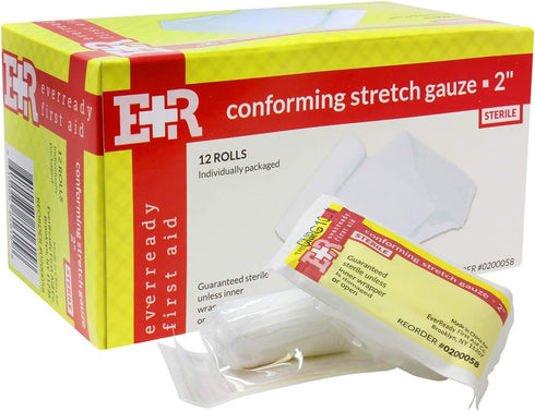Ever Ready First Aid Sterile Conforming Gauze Roll Bandage, Box of 12-2 inch
