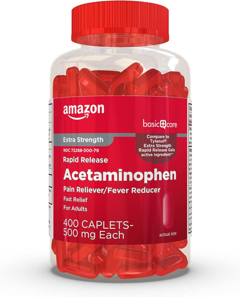 Amazon Basic Care Rapid Release Acetaminophen Caplets 500 mg, Extra Strength Pain Reliever, 400 Count