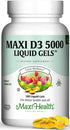 Maxi Health D3 5000 Liquid Gels, Natural Vitamin D3 Nutrition Supplement, 180 Capsules, Kosher