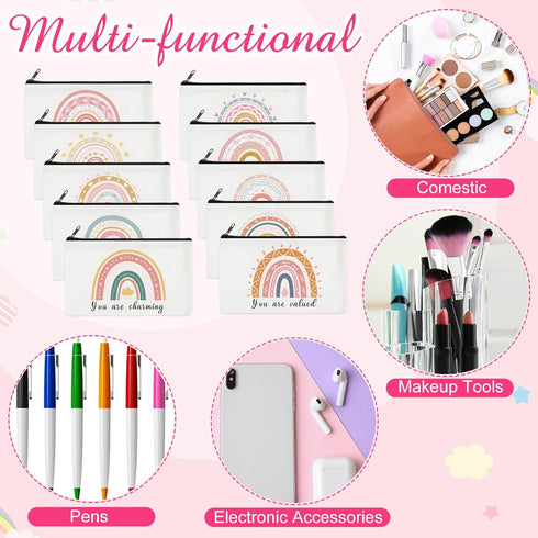 24 Pcs Rainbow Cosmetic Bags, Motivational Quotes Makeup Pouch with Zipper, Inspirational Gifts for Women