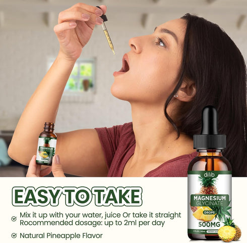 (2 Pack) Magnesium Glycinate Supplement - Liquid Drops 500mg for Stress Relief, Relaxation, Vegan, 4 Fl Oz