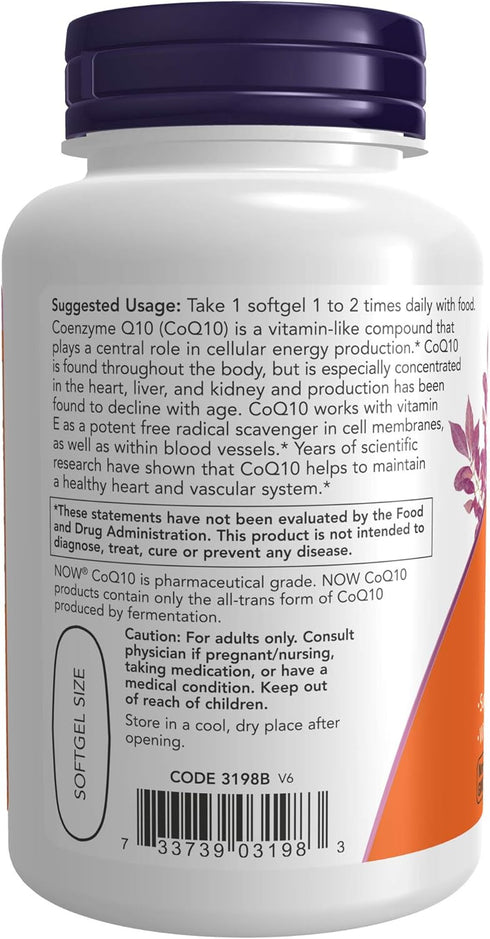 NOW Foods CoQ10 400 mg, Pharmaceutical Grade, All-Trans Form, 60 Softgels