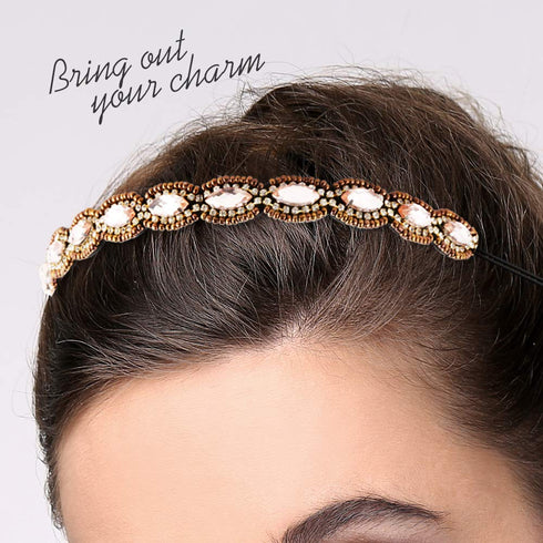 Teenitor 5pcs Rhinestone Beaded Hairbands for Women, Handmade Crystal Beaded Elastic Head Bands, 20-26.8"(51-68cm)