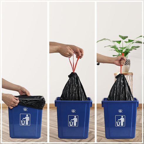 6 Gallon Black Drawstring Trash Bags, 110 Counts, Medium Garbage Bags, 3 Rolls
