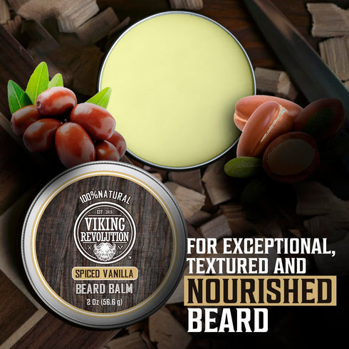 Viking Revolution Beard Balm for Men, Spiced Vanilla with Argan Oil & Jojoba Oil - Nourishing Beard Care (2 Pack)