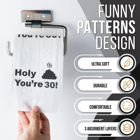 30th Birthday Decorations Toilet Paper for Men & Women - Funny Design Novelty Eco-Friendly, Ultra Soft & Comfortable