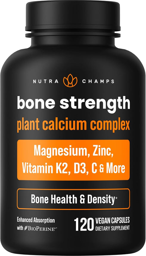 Calcium Supplement for Bone Strength, Plant Calcium Citrate + Vitamin D3, K2, Magnesium, Zinc, Potassium, Boron &