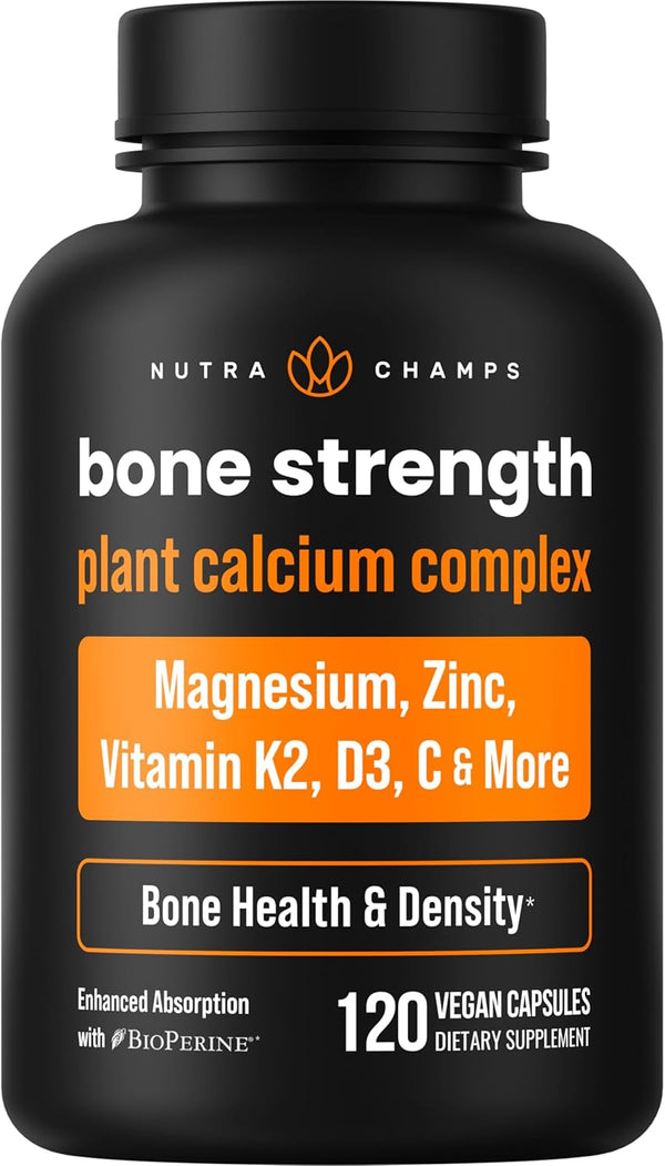 Calcium Supplement for Bone Strength, Plant Calcium Citrate + Vitamin D3, K2, Magnesium, Zinc, Potassium, Boron &