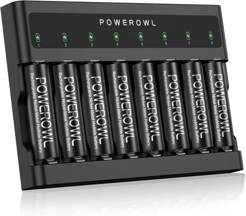 POWEROWL AA Batteries Rechargeable w/Charger Kit, High Capacity 2800mAh 1200 Cycles Double A