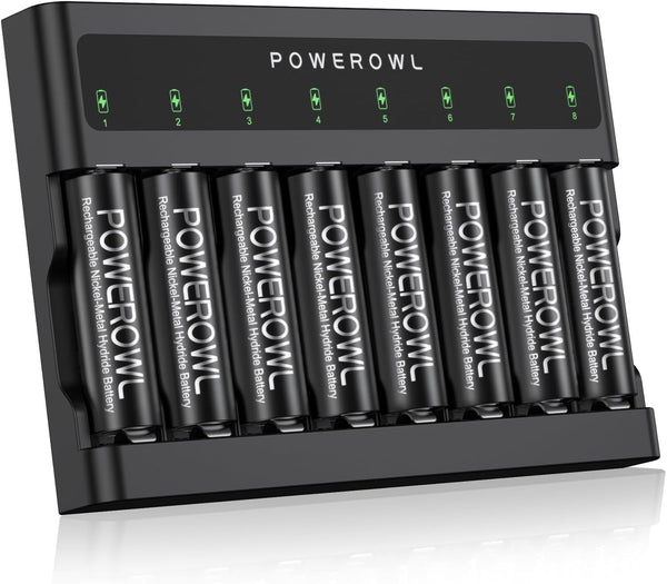 POWEROWL AA Batteries Rechargeable w/Charger Kit, High Capacity 2800mAh 1200 Cycles Double A