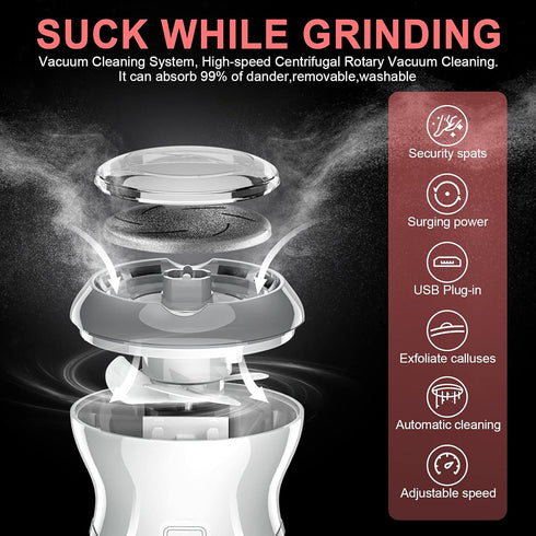Professional Electric Feet Callus Remover, Portable Rechargeable Foot File with Vacuum Adsorption and 3 Grinding Heads