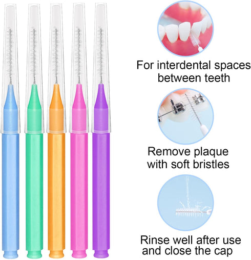 EasyHonor Braces Brush, Cleaner Interdental Brush Toothpick, Dental Flossing Head, 5 Colors, 50pcs